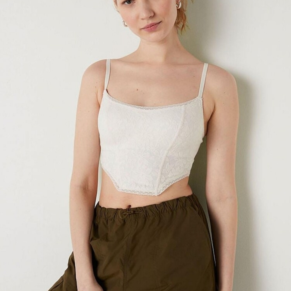 Victoria's Secret Coconut White Lace Lightly Lined Corset Bralette